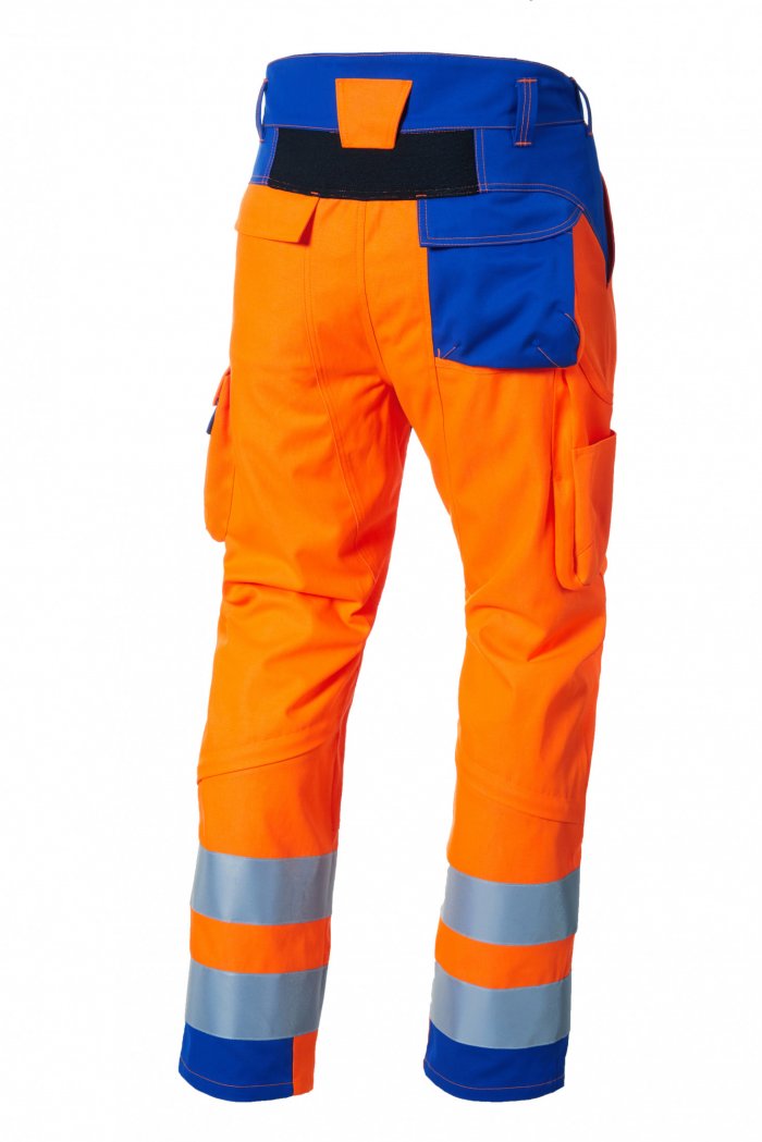 Pantalon de travail orange fluo bleu roi arrière