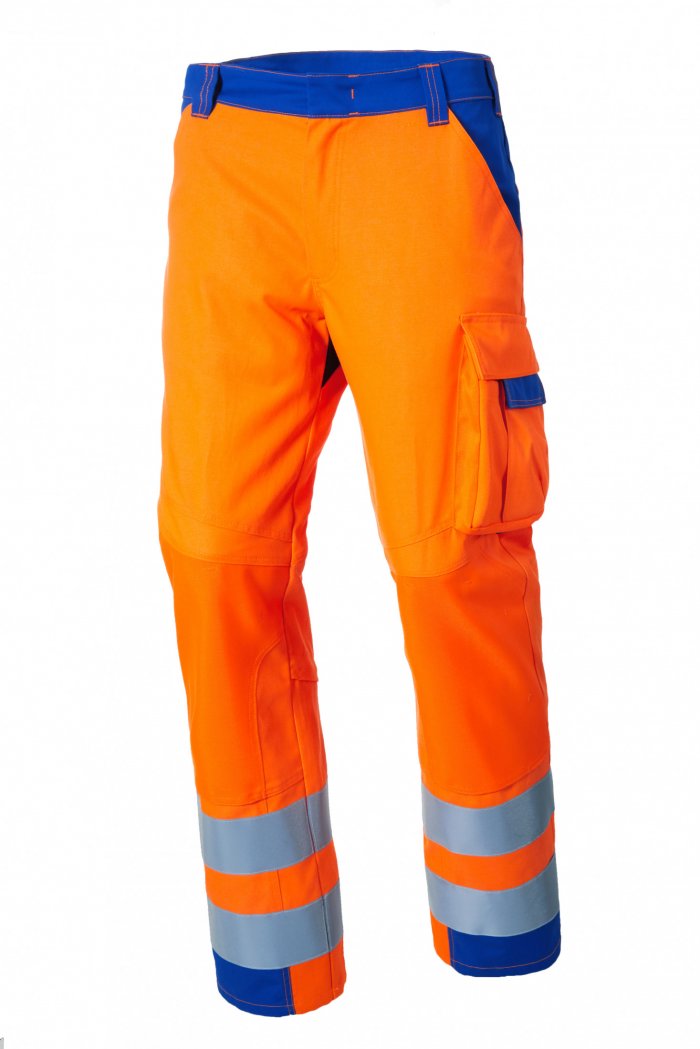 Pantalon de travail orange fluo bleu roi avant